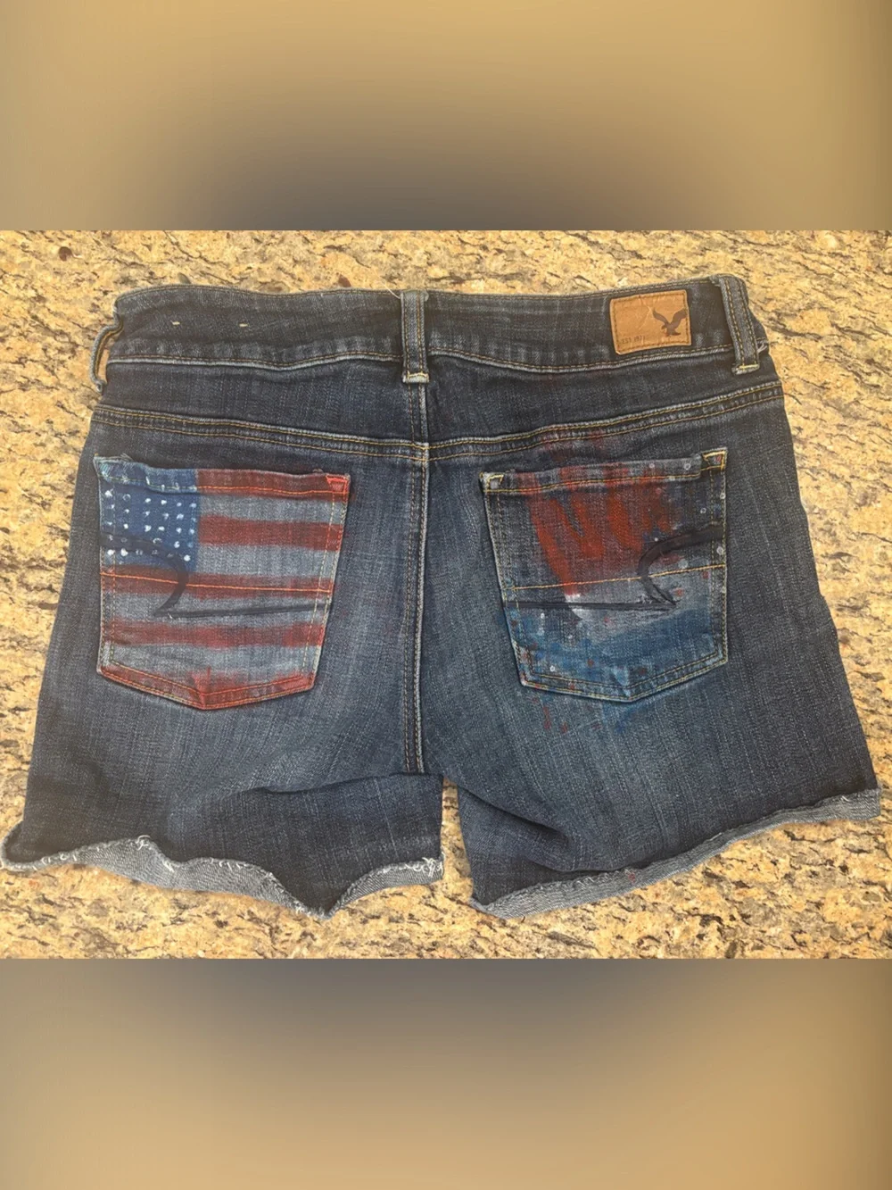 American Eagle Outfitters Upcycled American Flag Denim Shorts Size 4